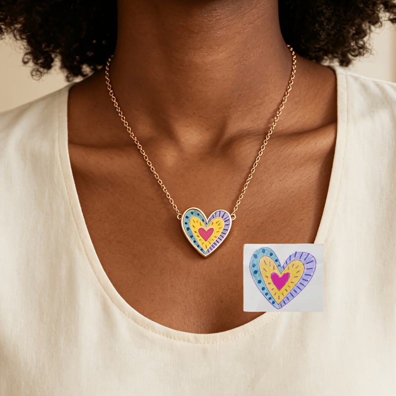 Custom Painted Pattern Pendant Necklace — 304 Stainless Steel